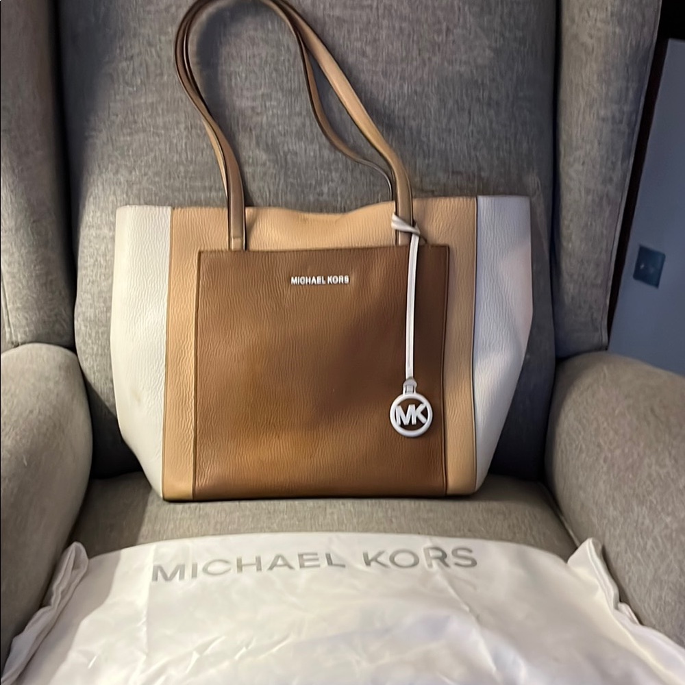 Michael Kors Brown and White Tote Bag